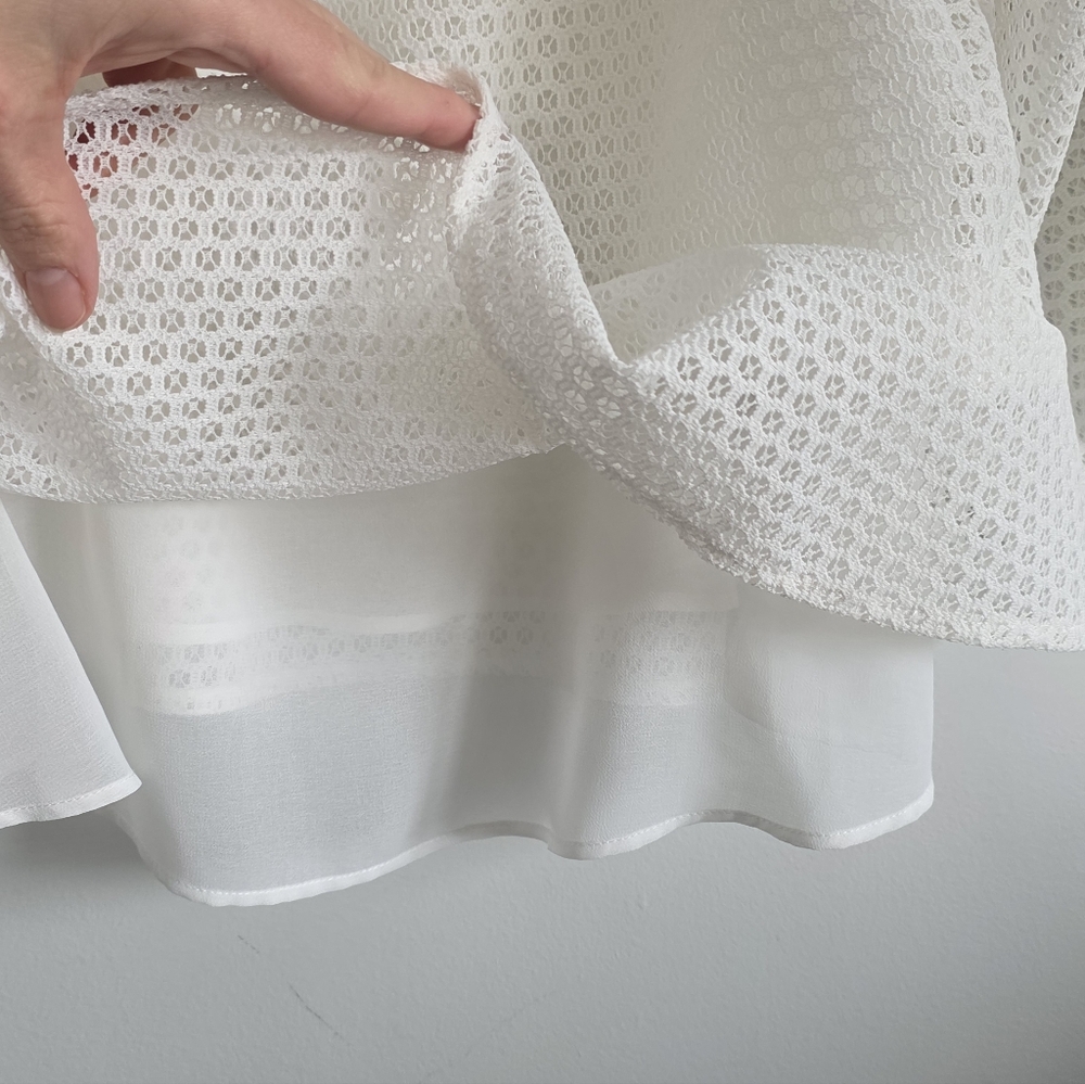 Maje Ecru Lace Blouse Size 1 Off White Eyelet Top Cropped Boho Romantic Parisian - Picture 6 of 9